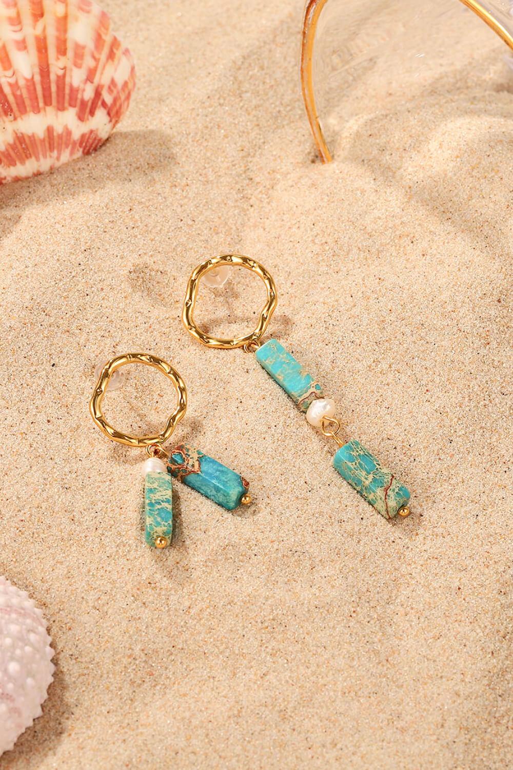 18K Gold-Plated Natural Stone Mismatched Earrings