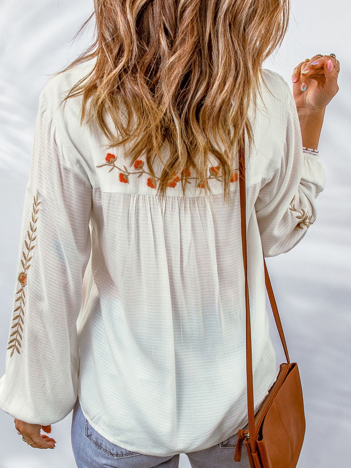 Floral Tassel Tie Balloon Sleeve Blouse