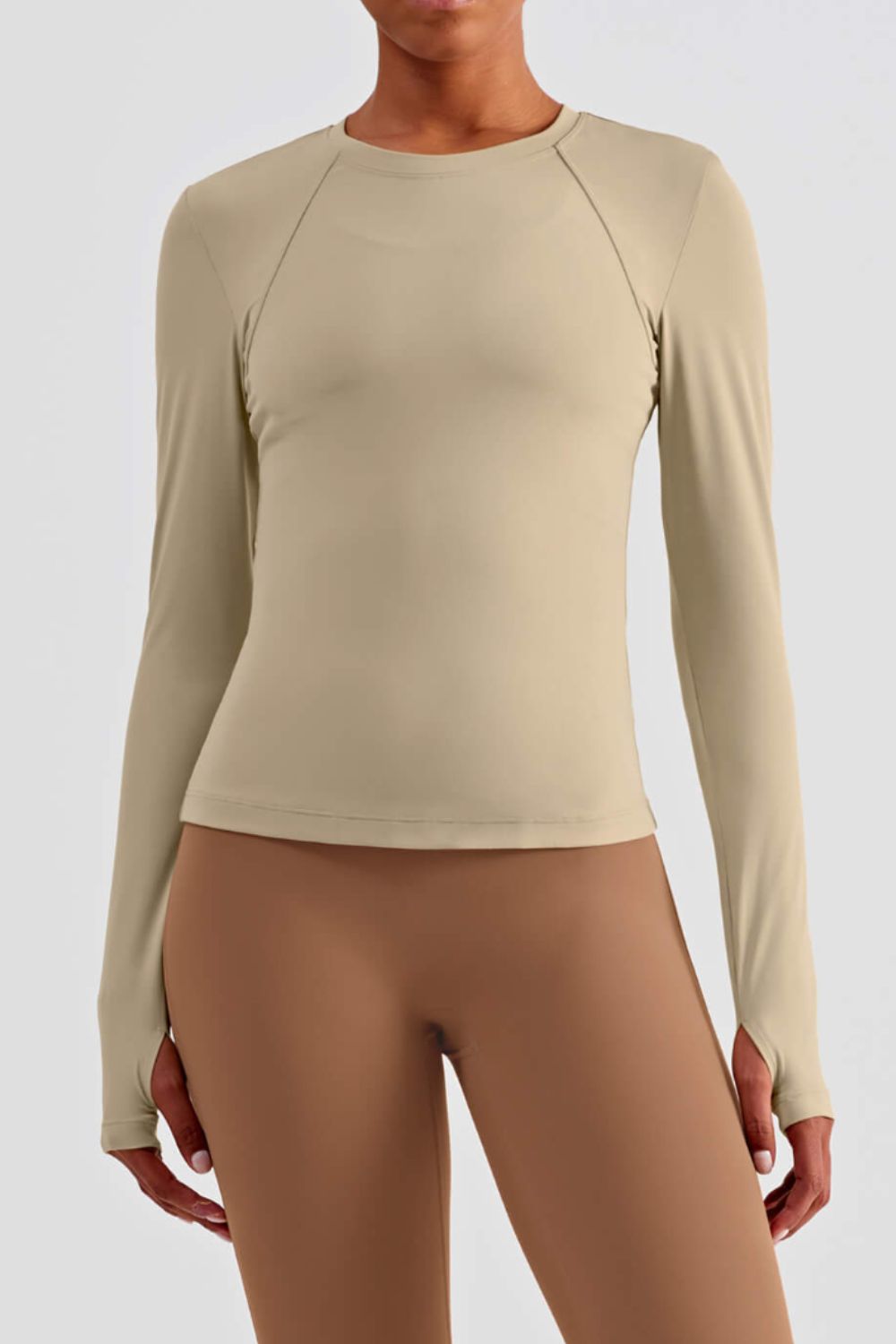 Round Neck Thumbhole Sleeve Sports Top