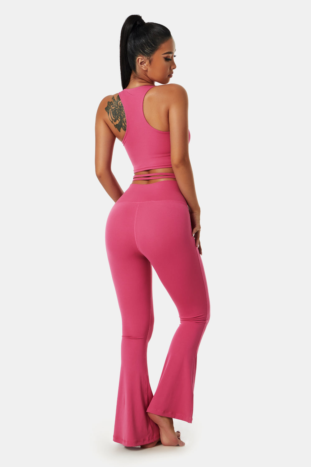 Drawstring Detail Sports Bra and Flare Yoga Pants Set