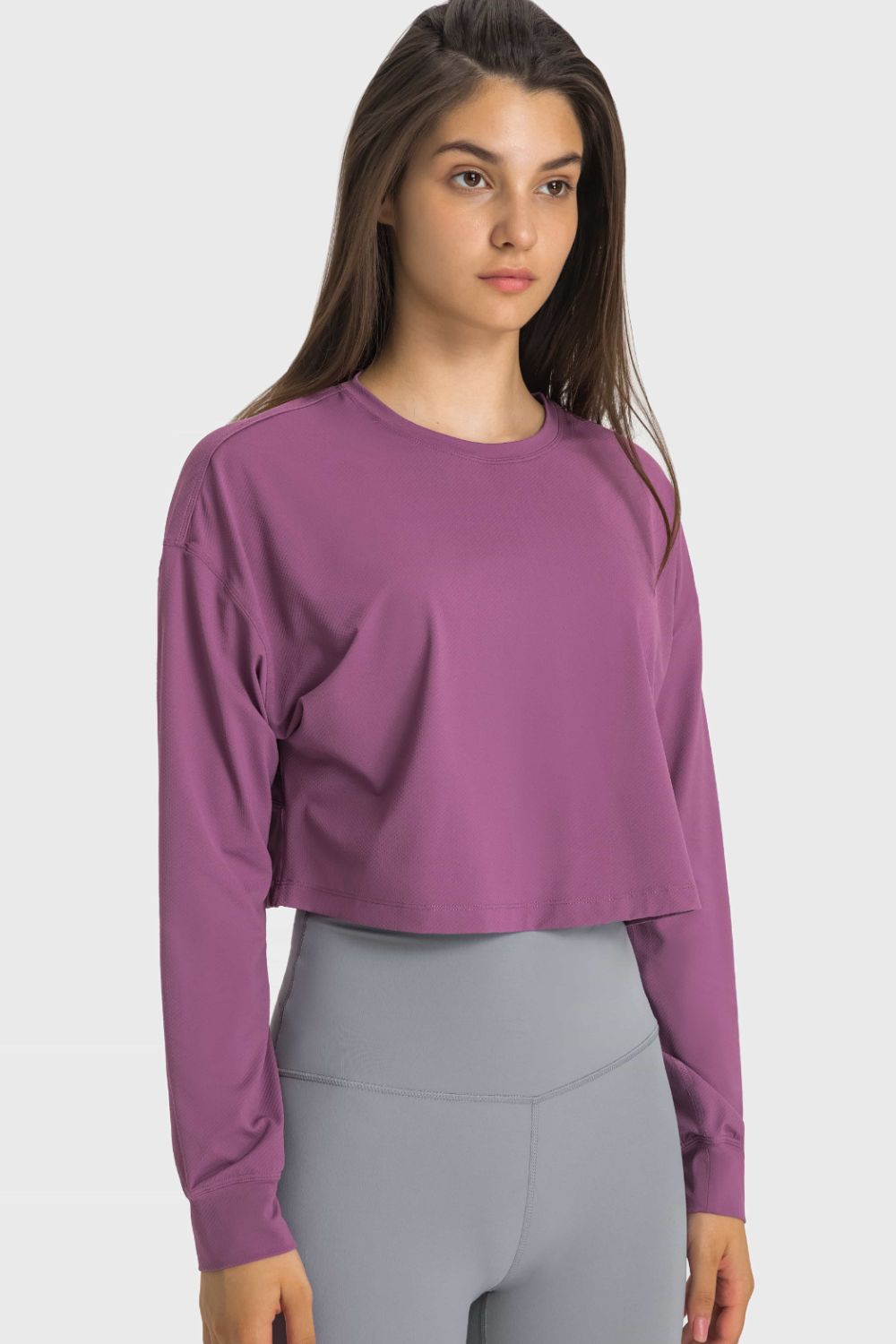 Dropped Shoulder Round Neck Cropped Sports Top