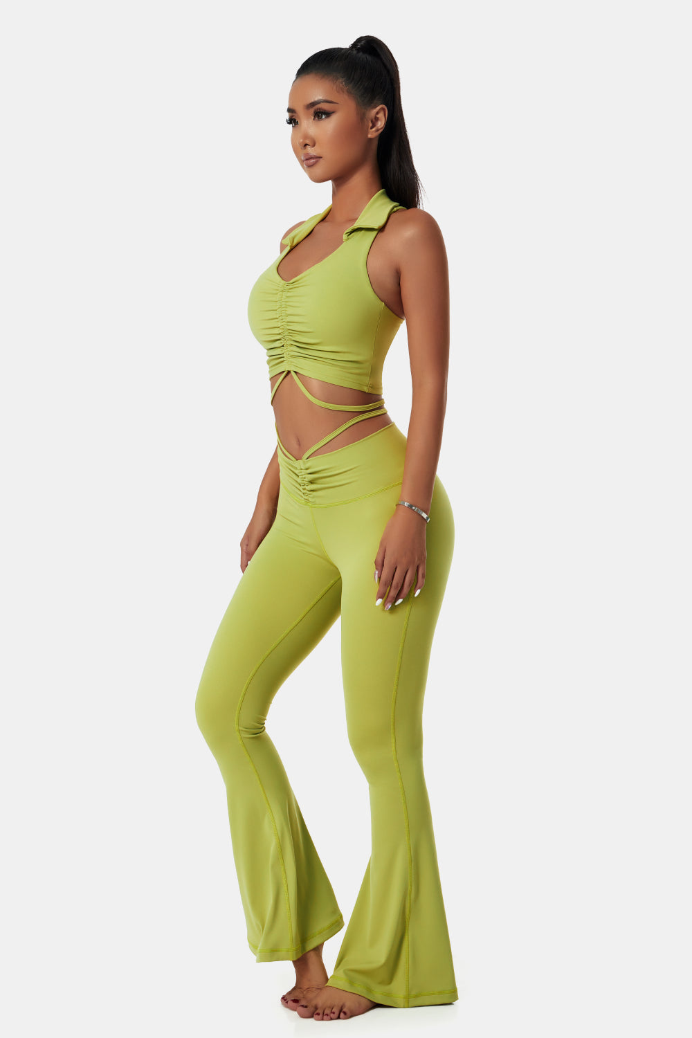 Collared Sports Bra and Flare Yoga Pants Set