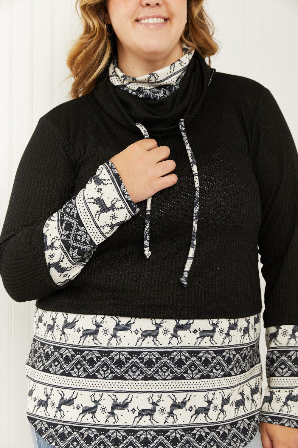Heimish Sleigh Ride Full Size Waffle Knit Christmas Top