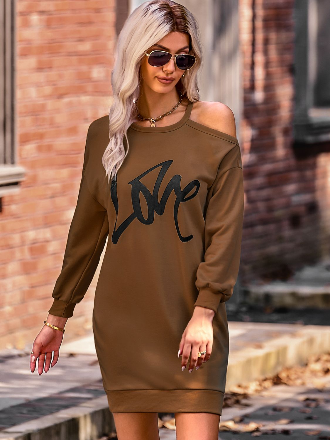 LOVE Cold-Shoulder Sweatshirt Dress