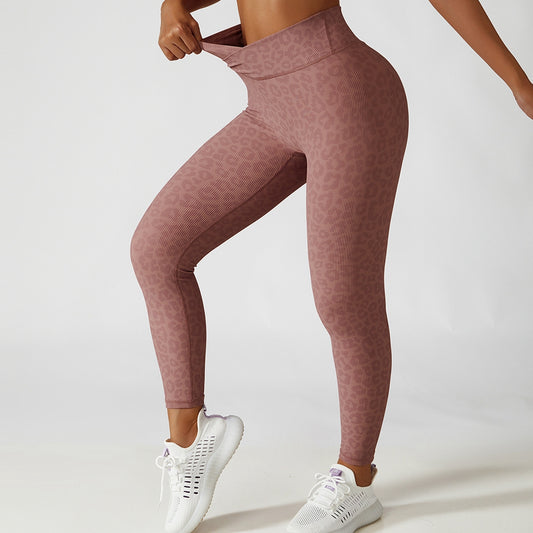 Animal Print Crossover Waist Yoga Leggings