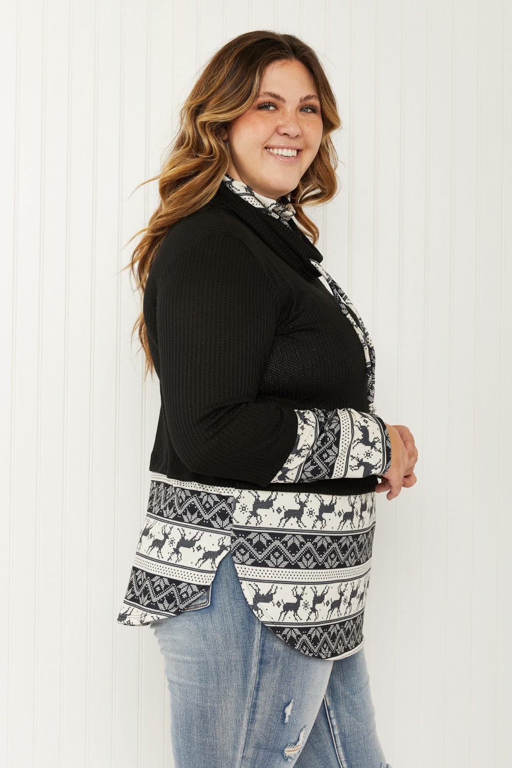 Heimish Sleigh Ride Full Size Waffle Knit Christmas Top
