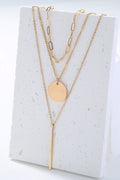 Bar and Circle Pendant Triple-Layered Necklace