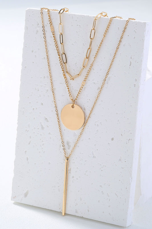 Bar and Circle Pendant Triple-Layered Necklace