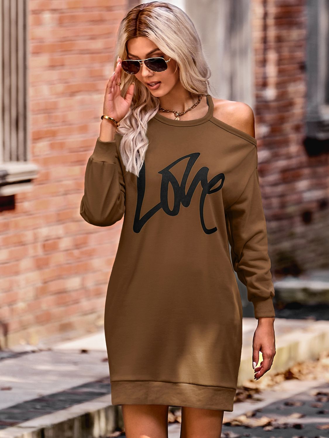 LOVE Cold-Shoulder Sweatshirt Dress