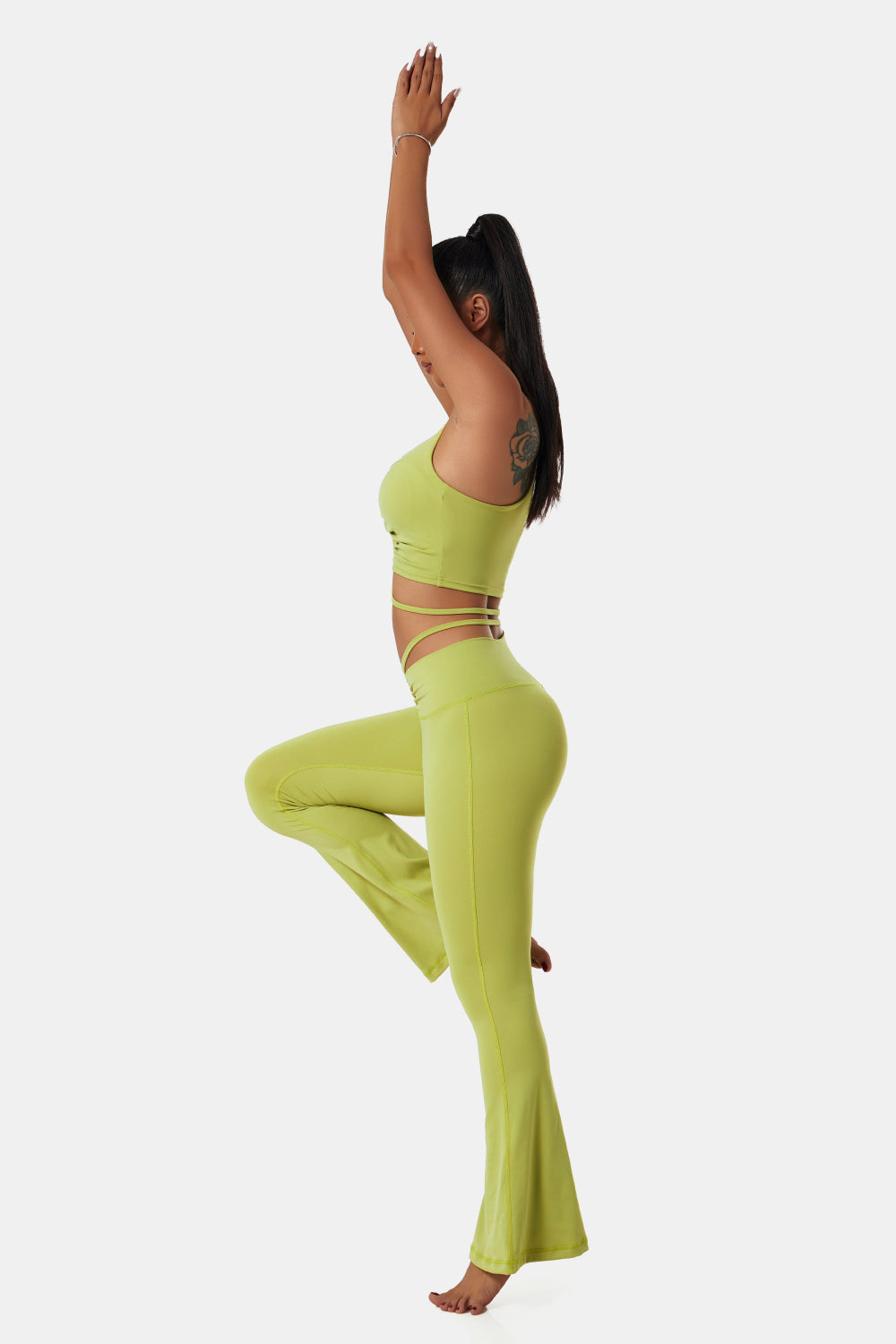 Drawstring Detail Sports Bra and Flare Yoga Pants Set