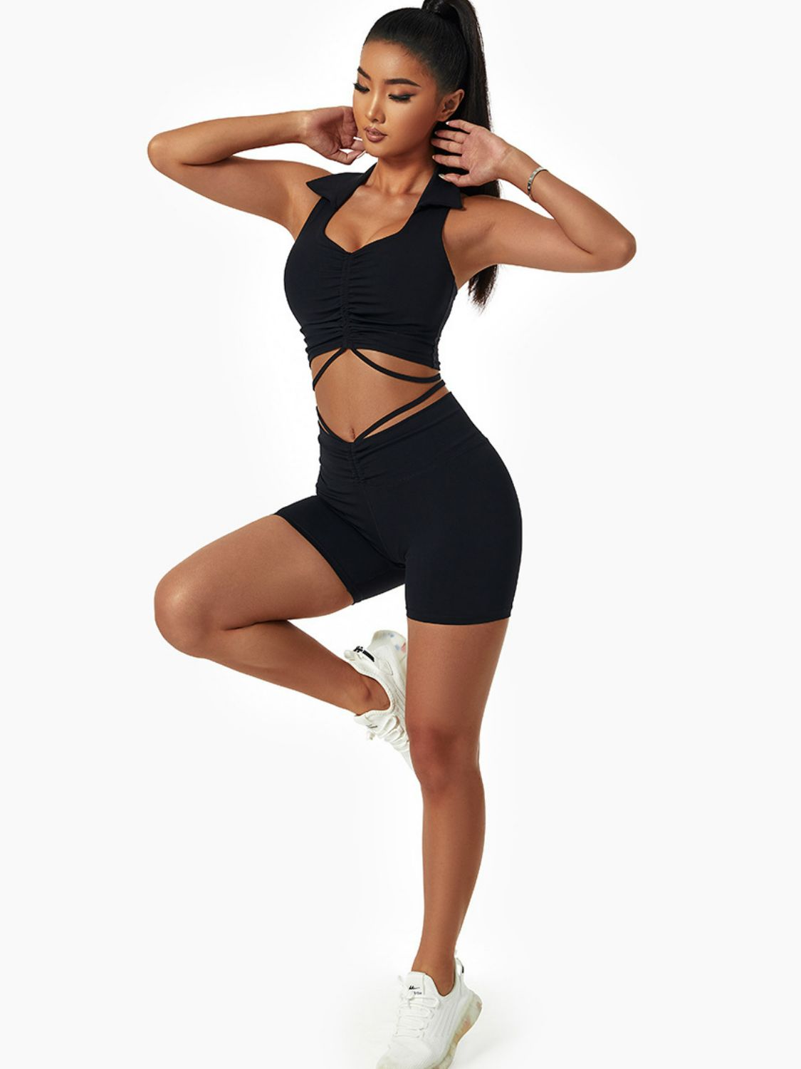 Drawstring Ruched Biker Shorts (Bottoms Only)
