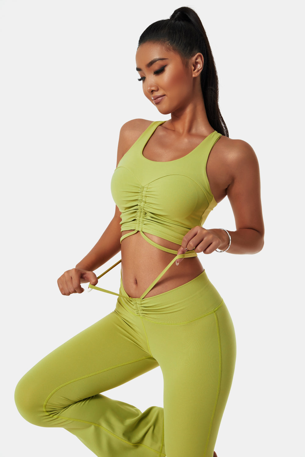 Drawstring Detail Sports Bra and Flare Yoga Pants Set