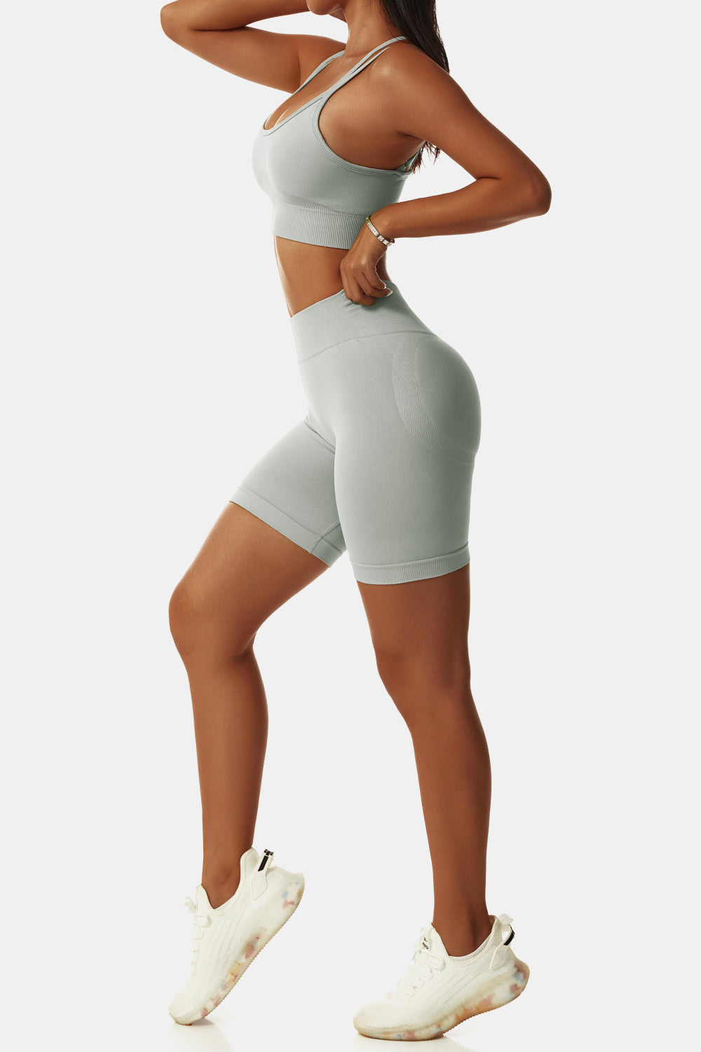 Crisscross Sports Bra and Biker Shorts Set
