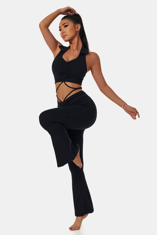 Collared Sports Bra and Flare Yoga Pants Set