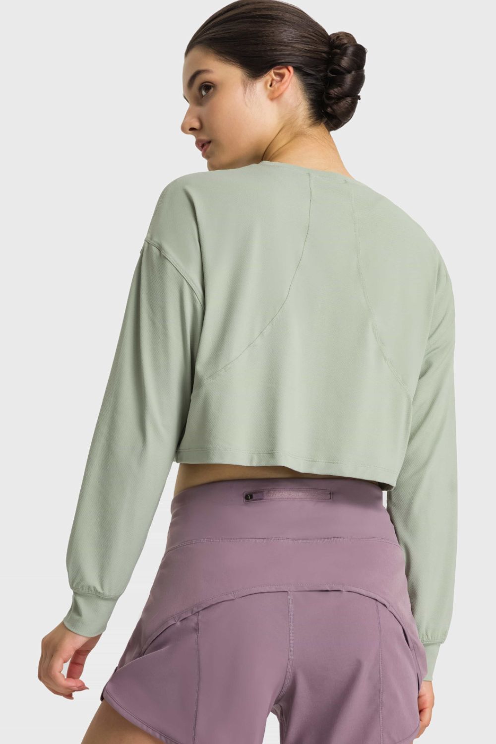 Dropped Shoulder Round Neck Cropped Sports Top