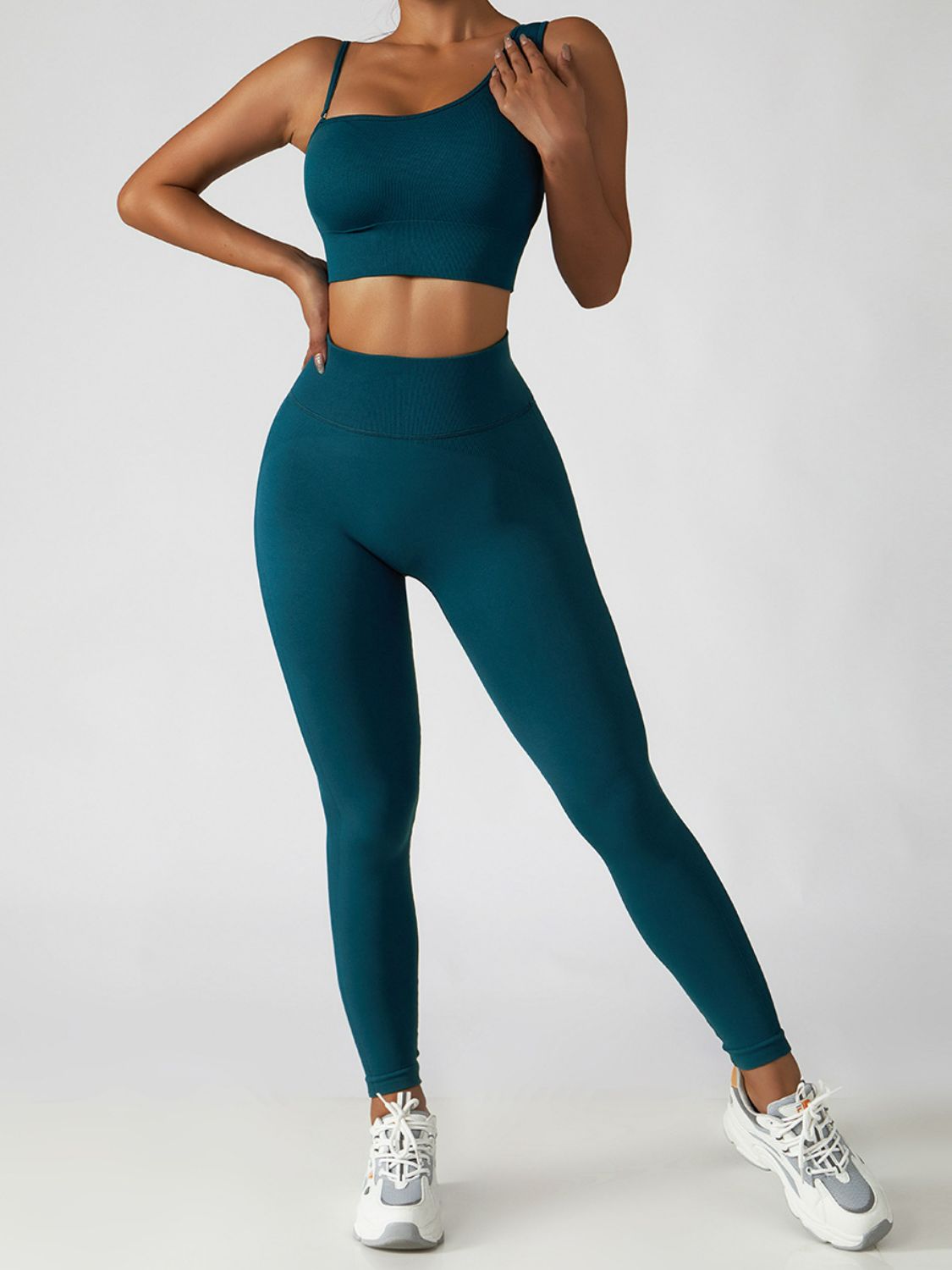 Asymmetrical Neck Sports Bra and Leggings Set
