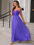 Tie Shoulder Ruched Mesh Overlay Maxi Dress
