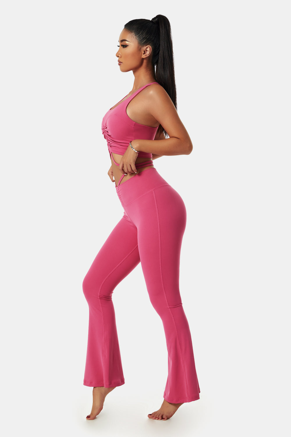 Drawstring Detail Sports Bra and Flare Yoga Pants Set