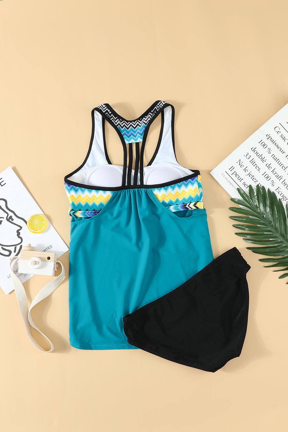 Chevron Stripe Spliced Tankini Swimsuit