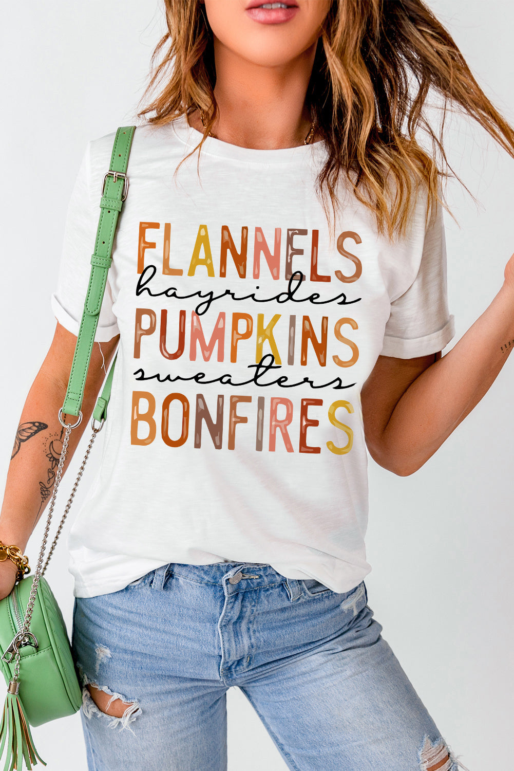 Graphic Cuffed Round Neck T-Shirt
