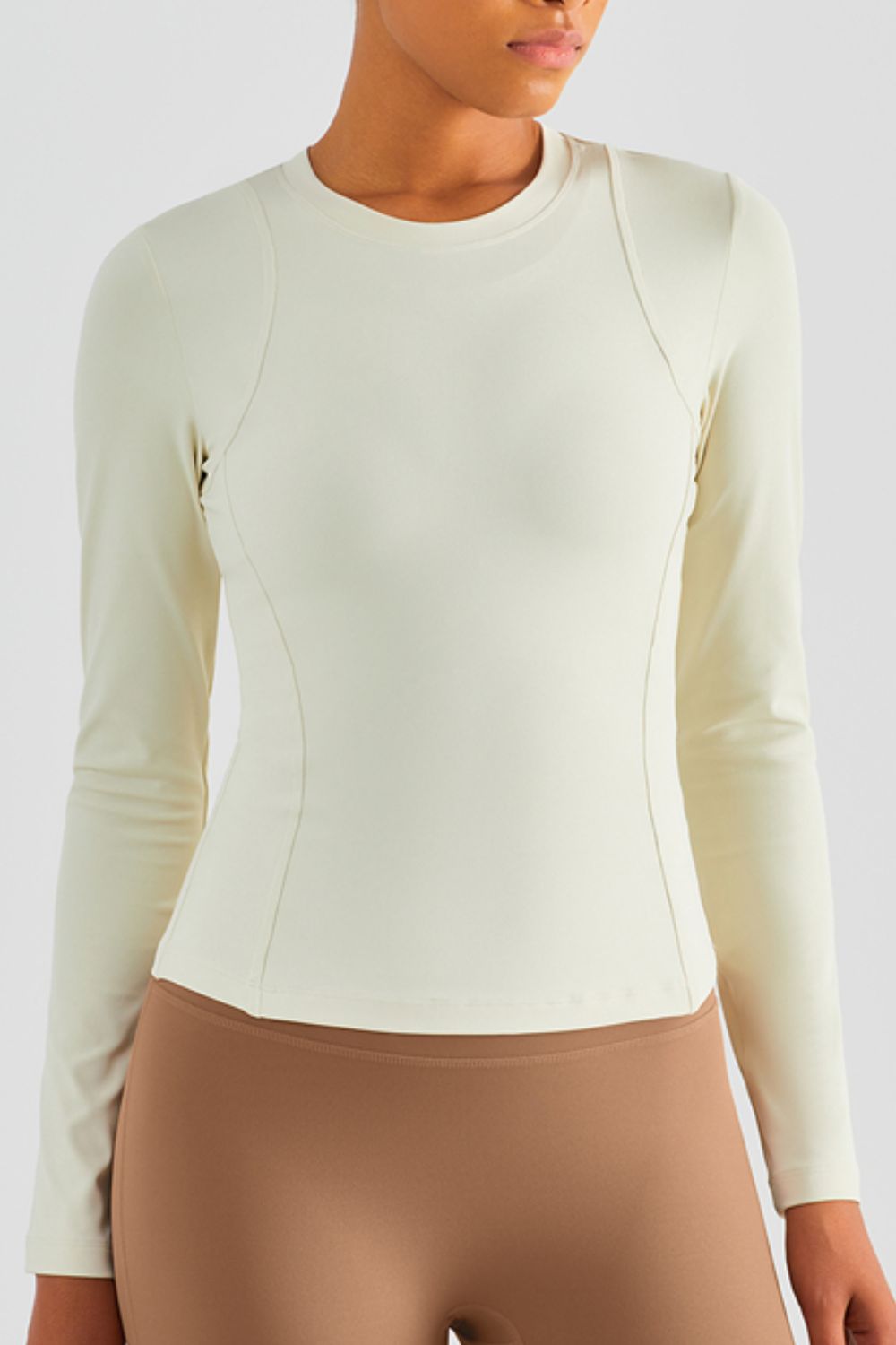 Seam Detail Round Neck Long Sleeve Sports Top