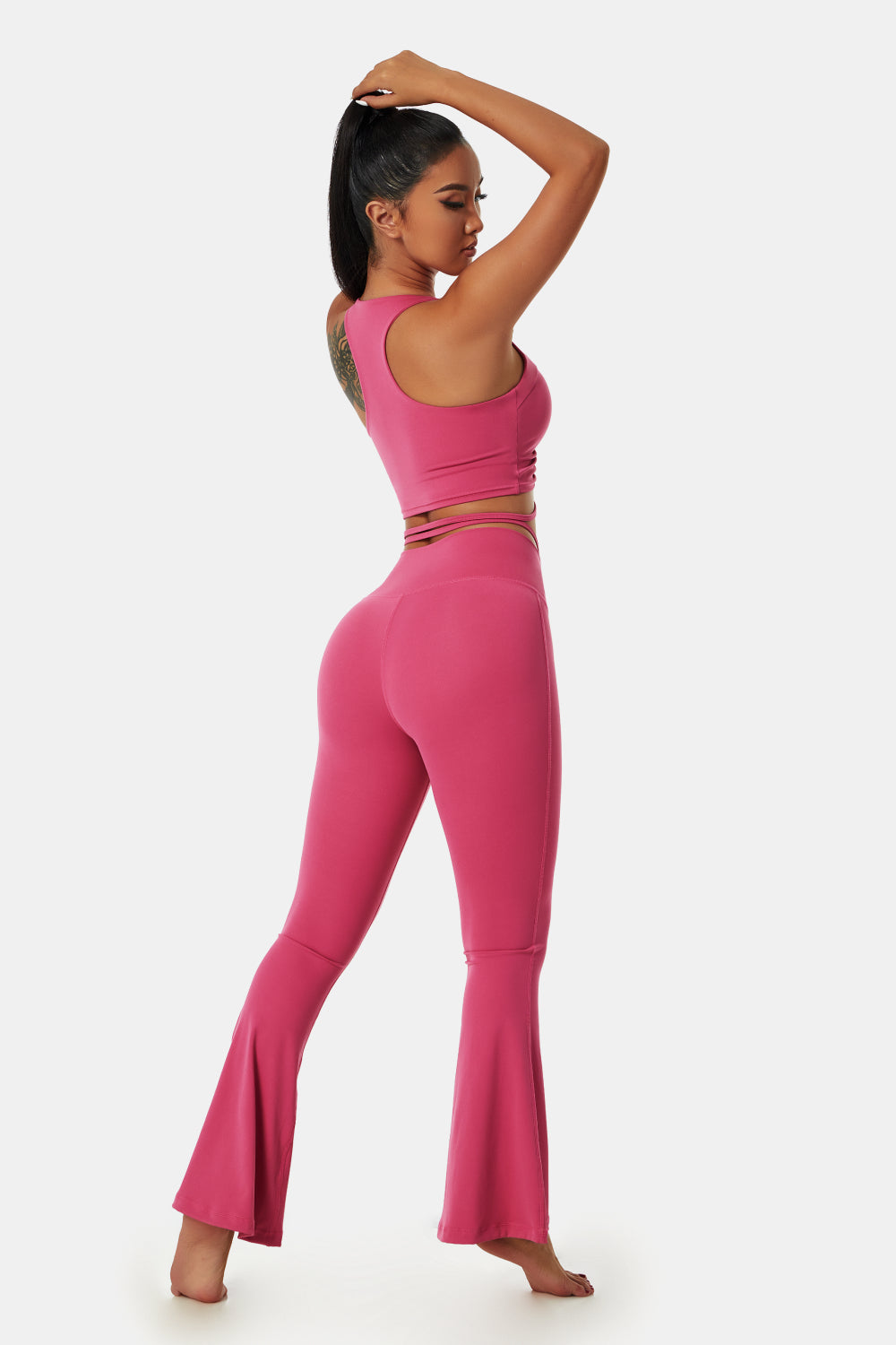 Drawstring Detail Sports Bra and Flare Yoga Pants Set
