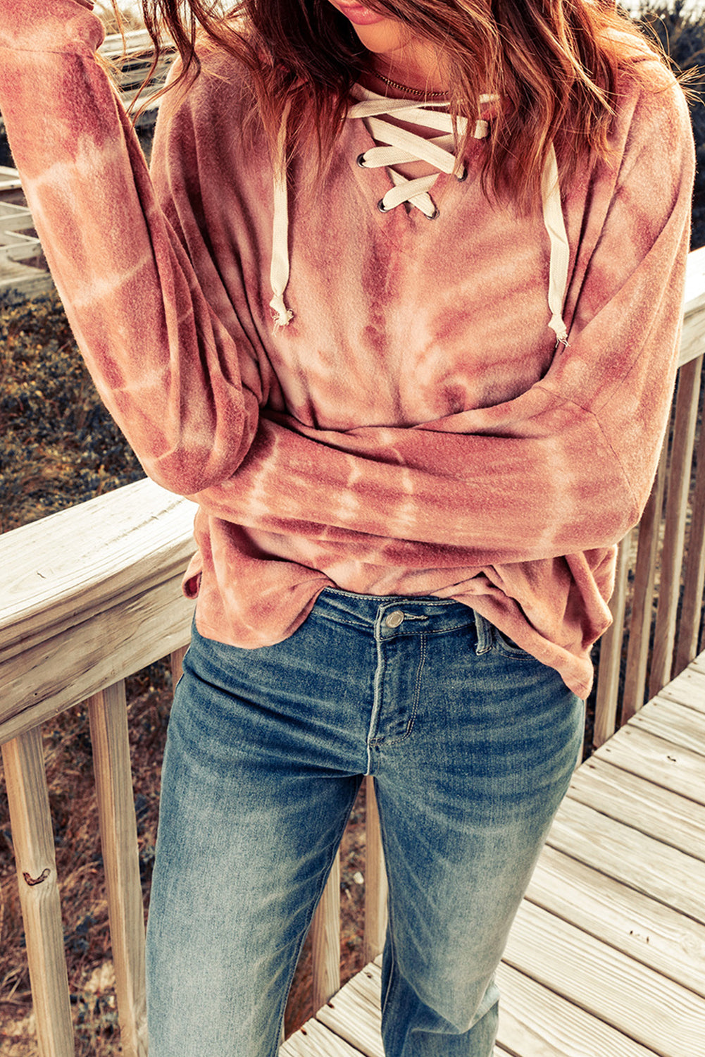 Tie-Dye Lace-Up Hoodie