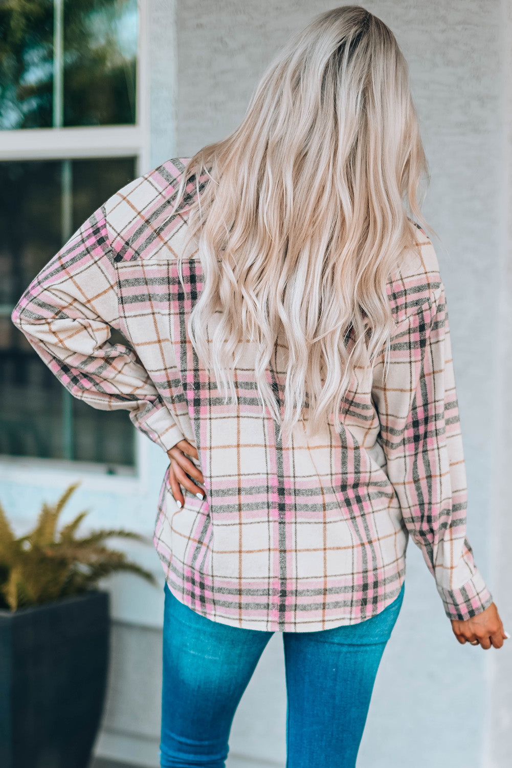 Plaid Button Down Collared Shirt Jacket with Pockets