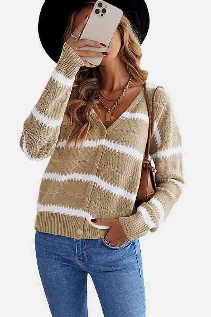Block Striped Drop Shoulder Cardigan