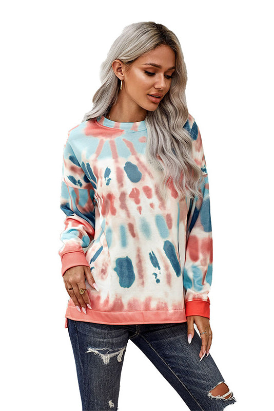 Tie-Dye Side Slit Long Sleeve Top