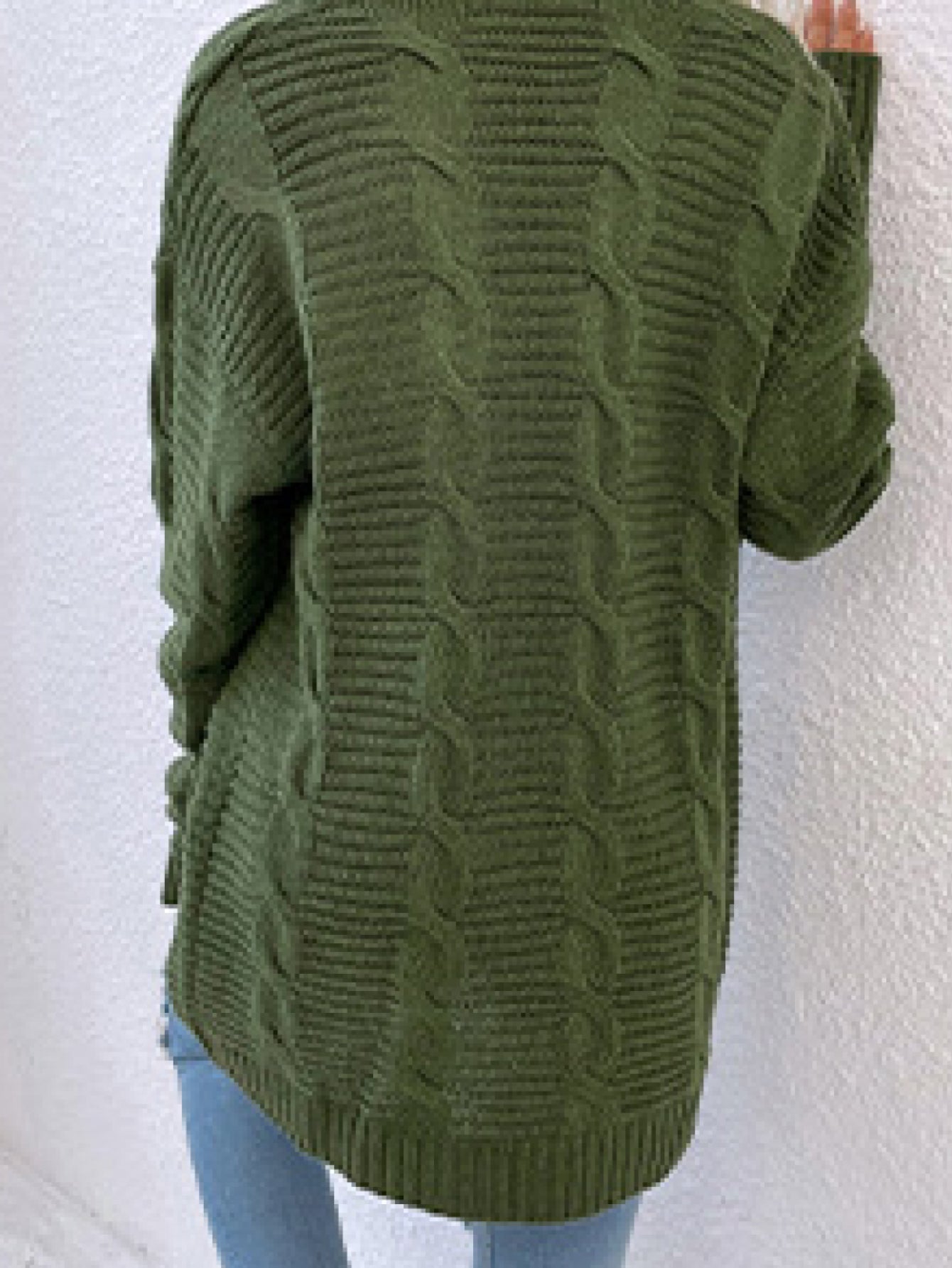 Cable-Knit Open Front Cardigan with Pockets