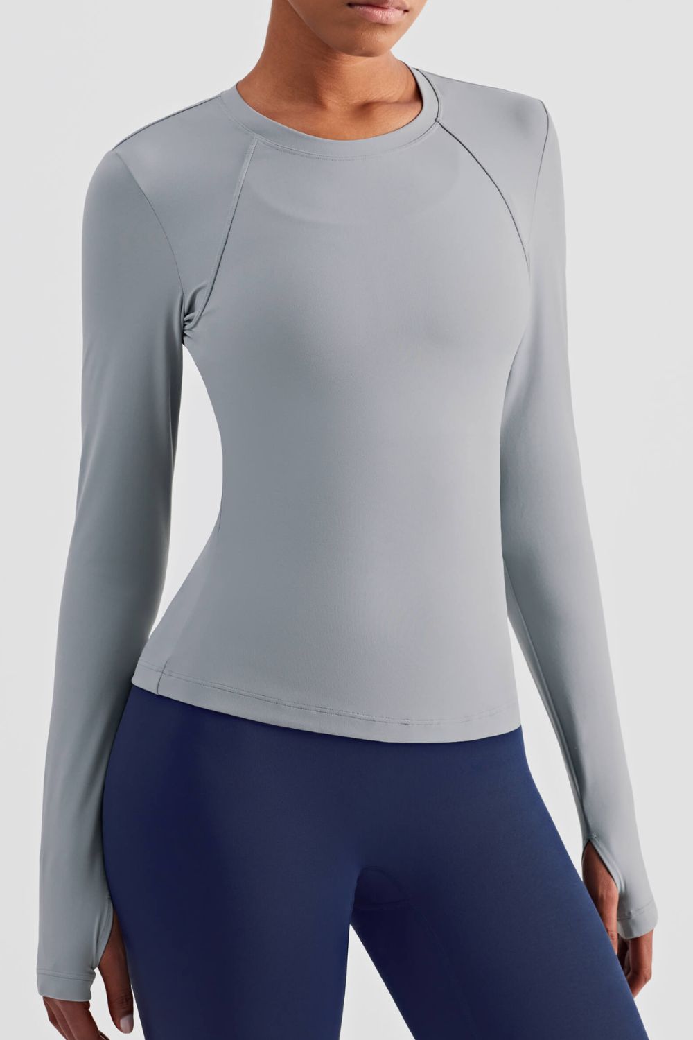Round Neck Thumbhole Sleeve Sports Top