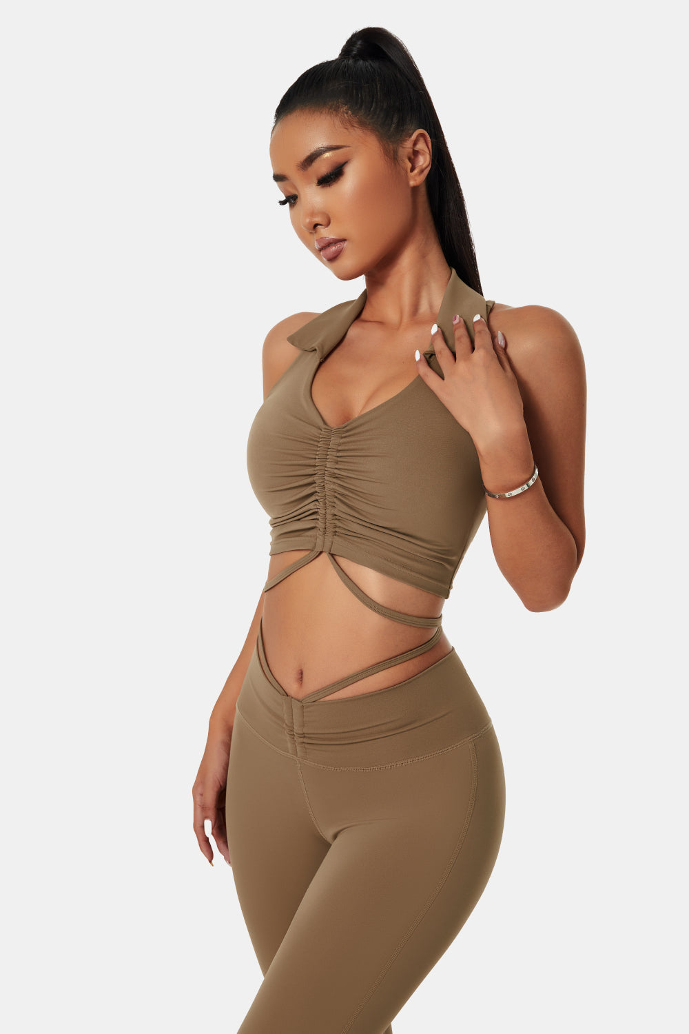 Collared Sports Bra and Flare Yoga Pants Set