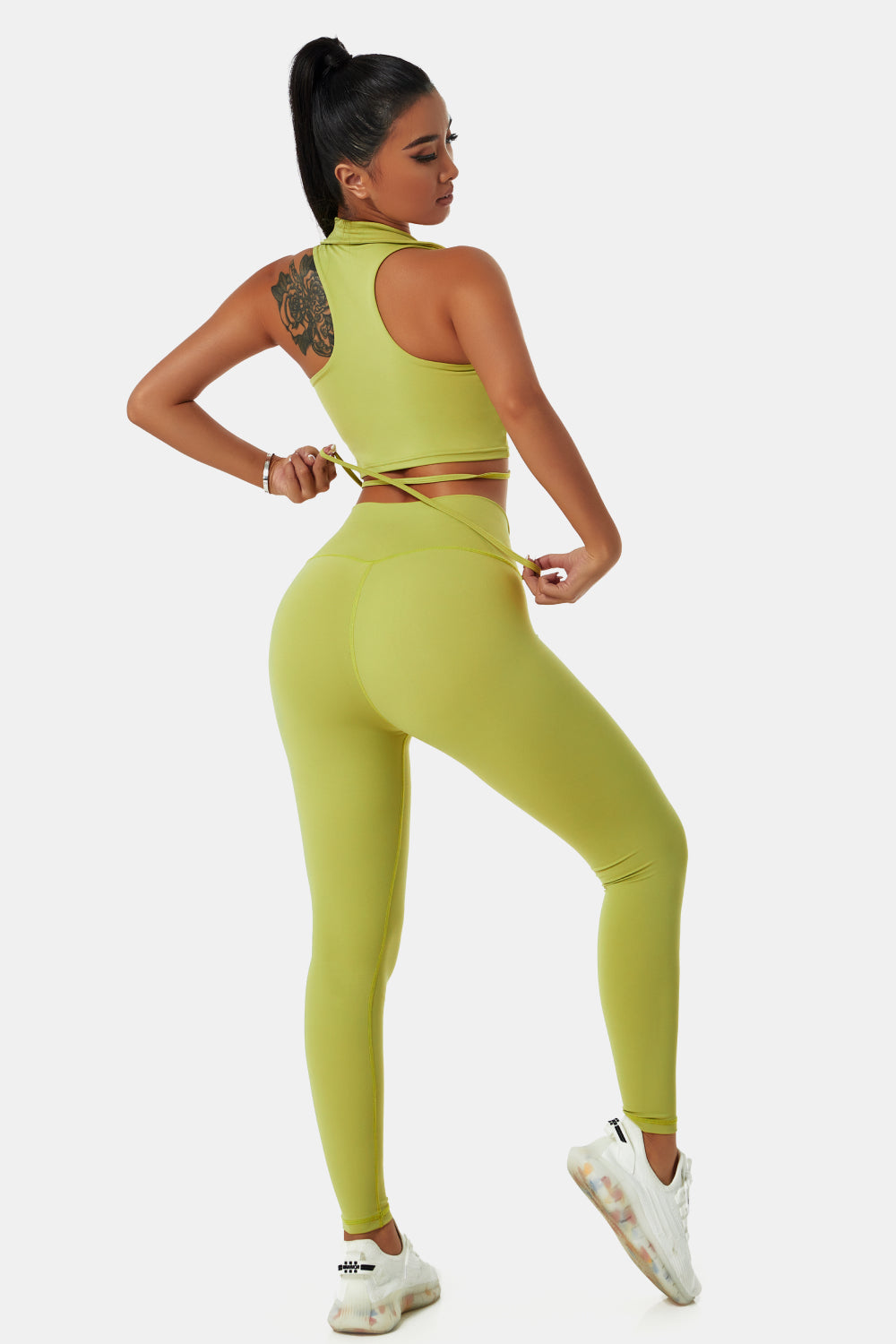 Collared Drawstring Detail Sports Bra and Leggings Set
