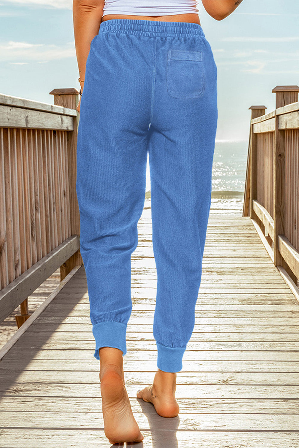 Elastic Waist Cropped Jogger Pants with Pockets