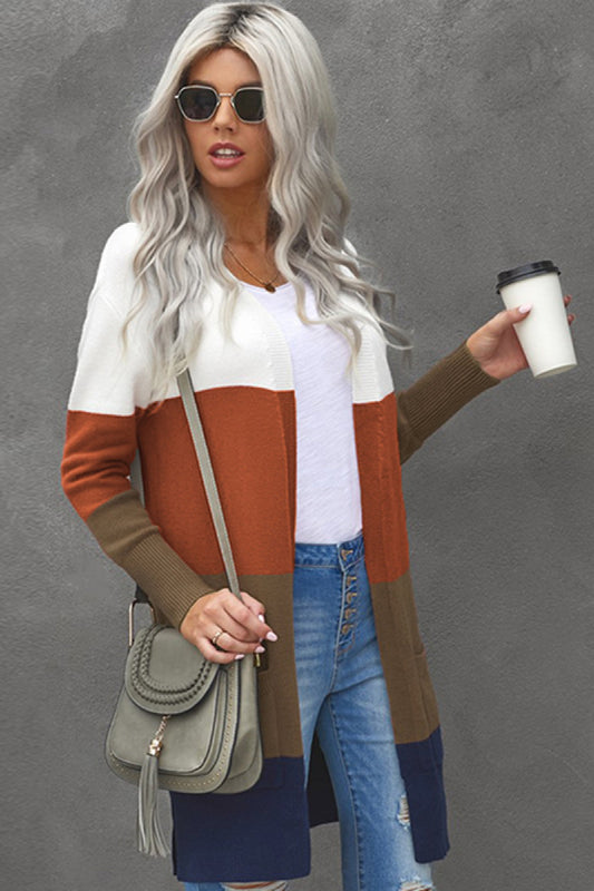 Colorblock Open Front Cardigan