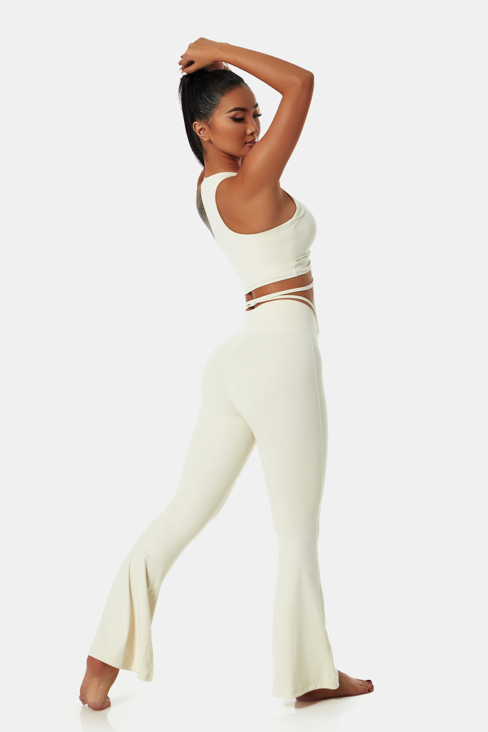 Drawstring Detail Sports Bra and Flare Yoga Pants Set