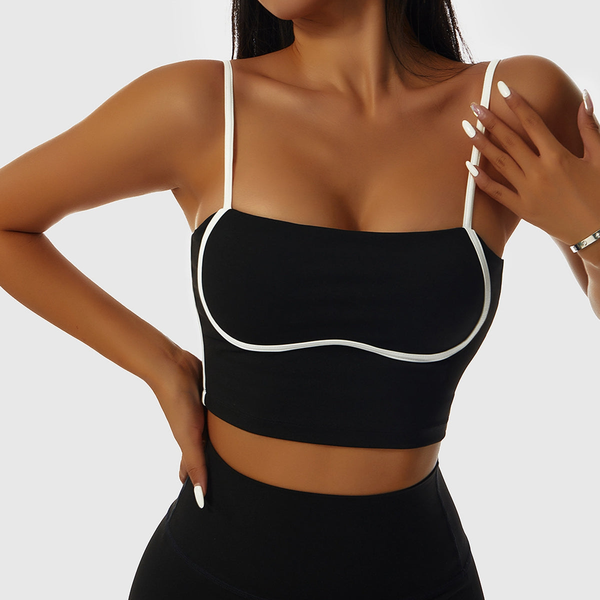 Contrast Spaghetti Strap Sports Bra