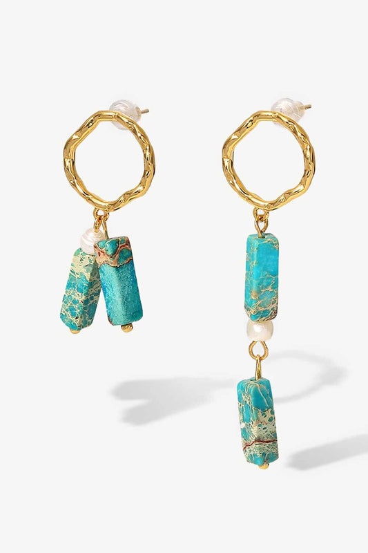 18K Gold-Plated Natural Stone Mismatched Earrings