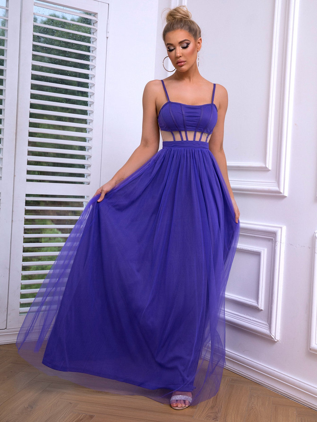 Mesh Spaghetti Strap Maxi Dress