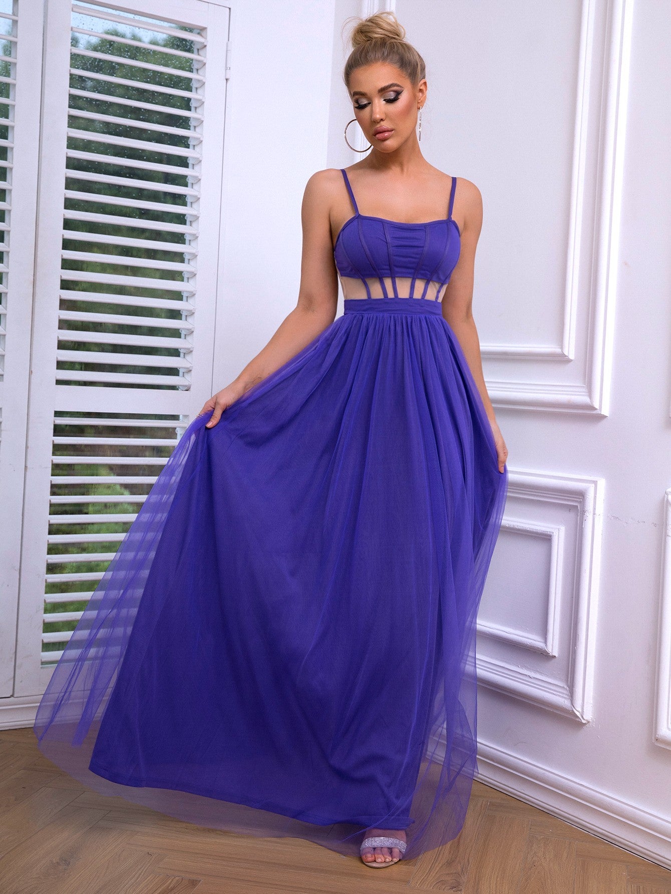 Mesh Spaghetti Strap Maxi Dress