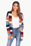 Multicolored Stripe Open Front Dropped Shoulder Cardigan