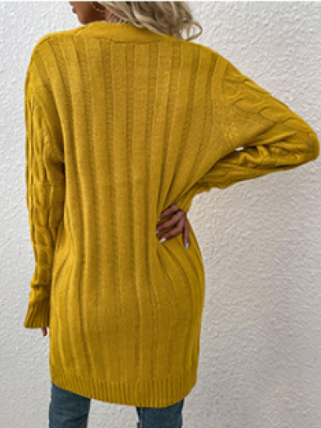 Cable-Knit Button Down Longline Cardigan with Pockets