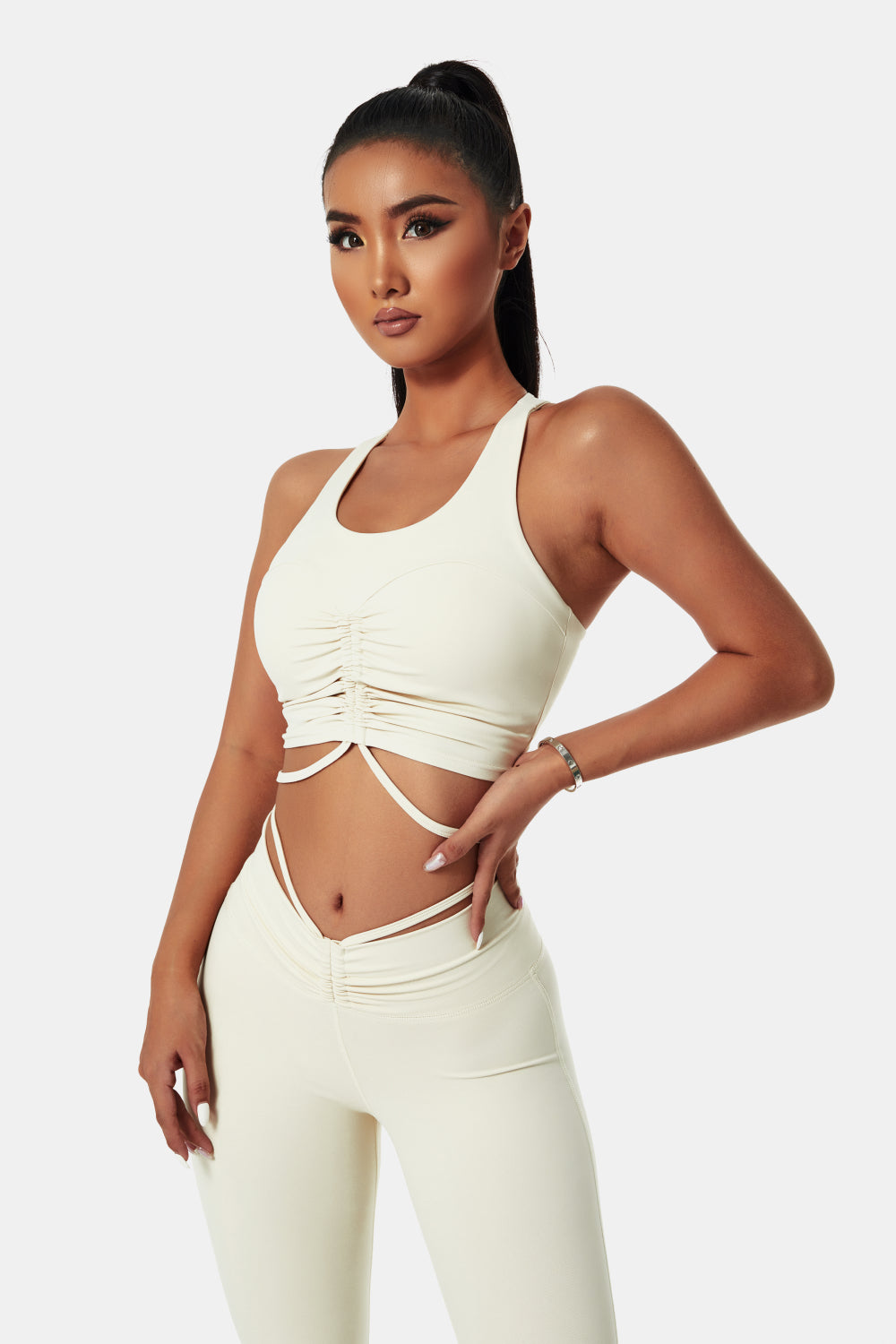 Drawstring Detail Sports Bra and Flare Yoga Pants Set