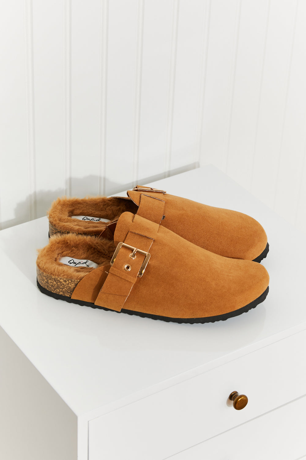 Qupid Sliding Through Life Faux Fur Lined Clog Mules