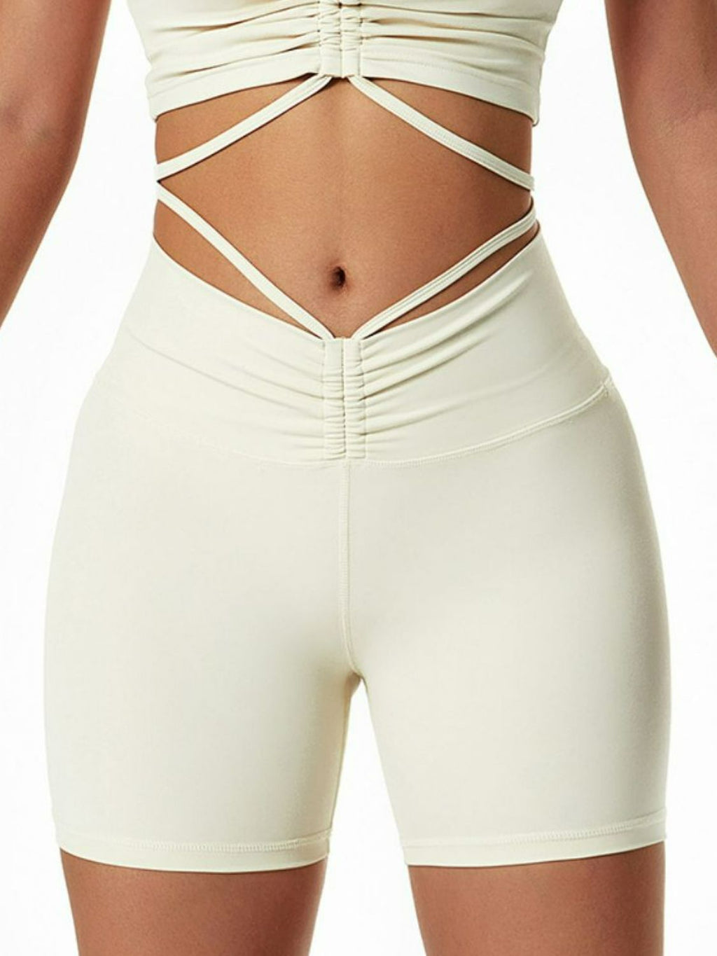 Drawstring Ruched Biker Shorts (Bottoms Only)