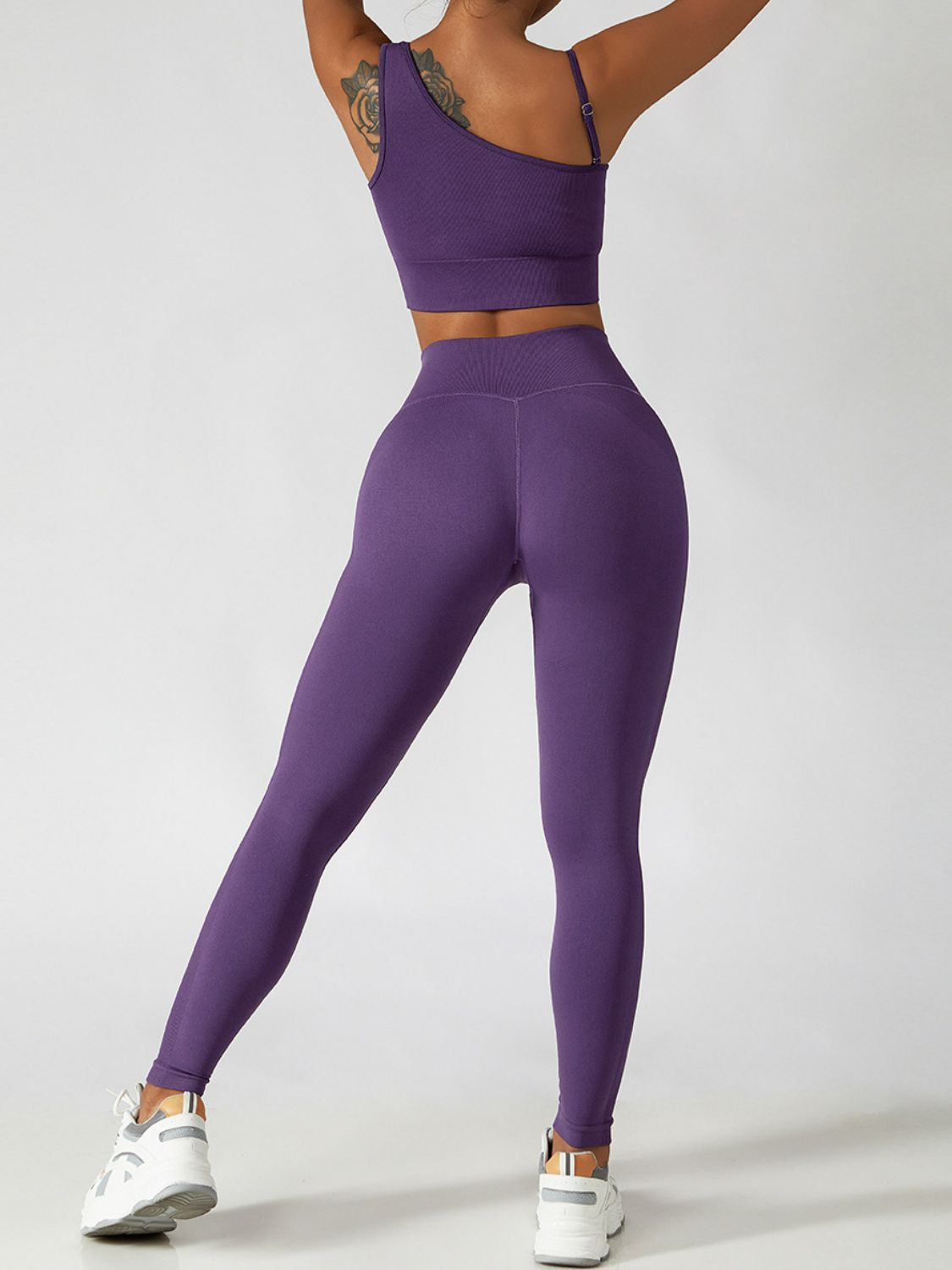 Asymmetrical Neck Sports Bra and Leggings Set