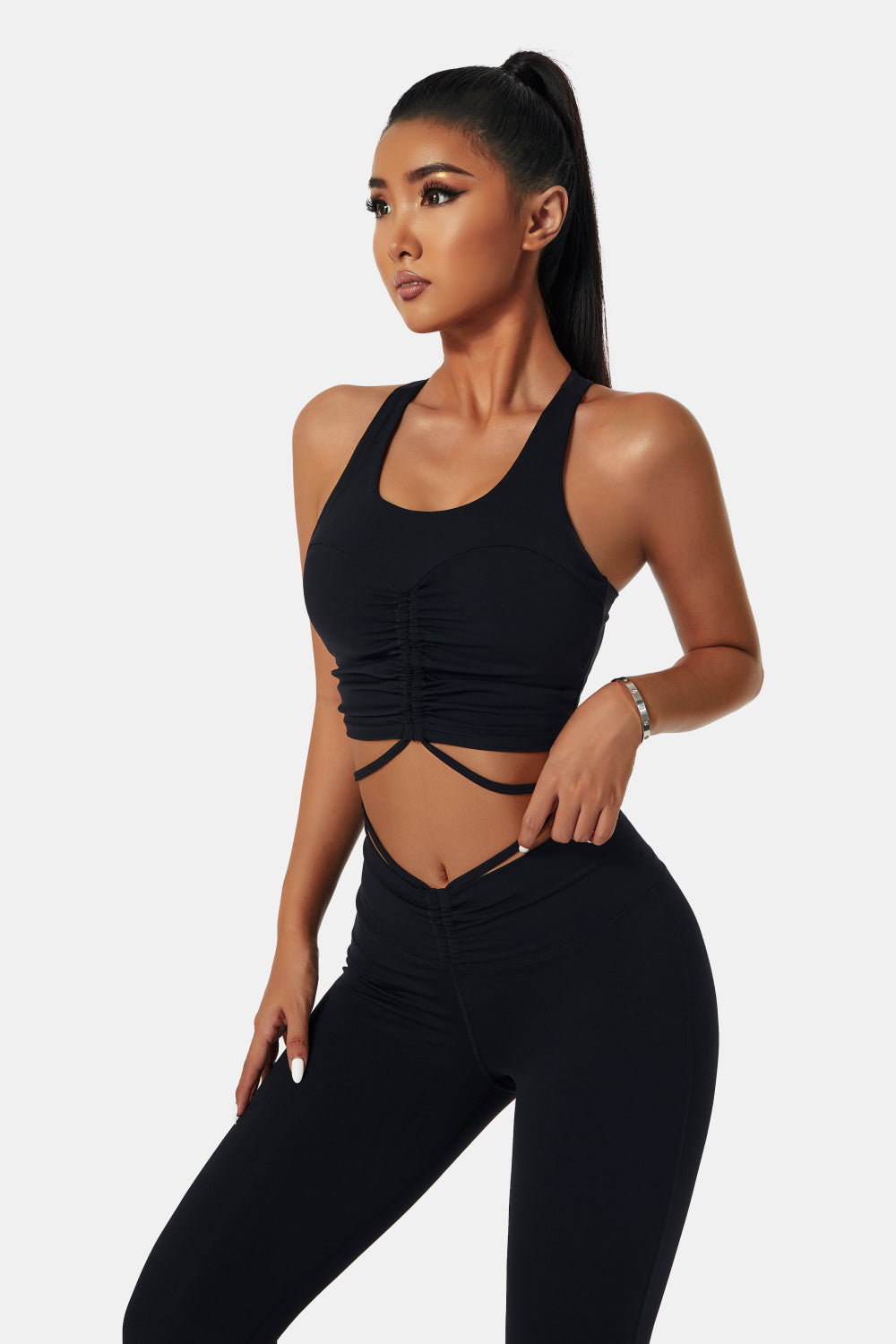 Drawstring Detail Sports Bra and Flare Yoga Pants Set