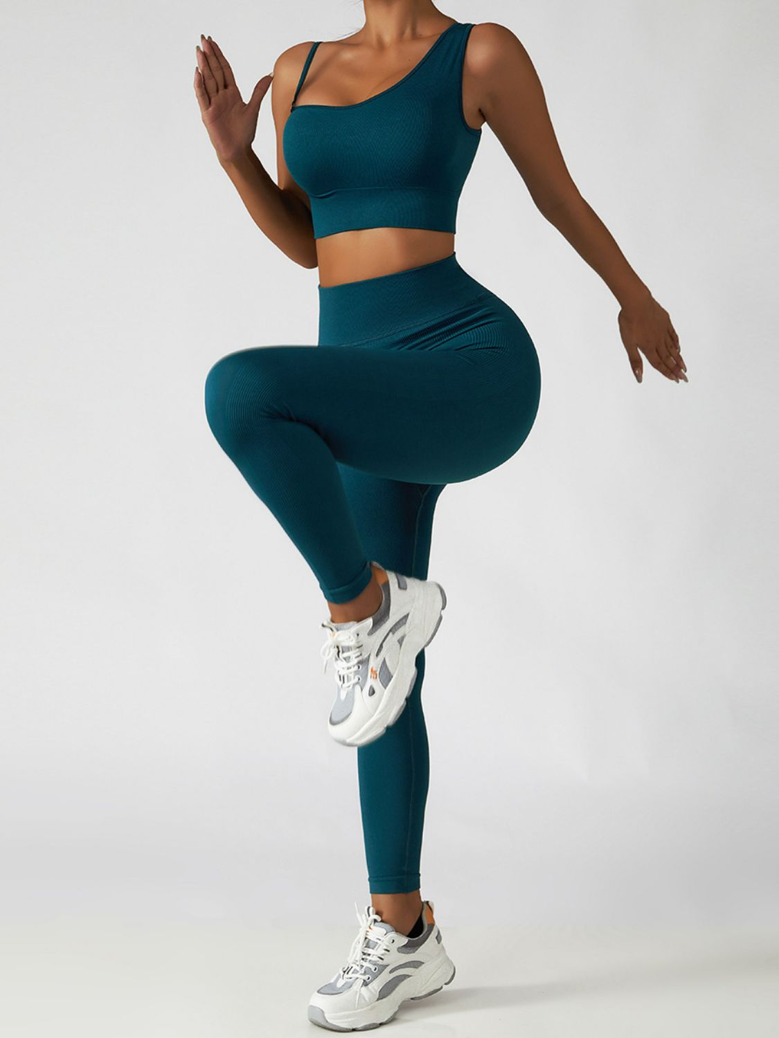Asymmetrical Neck Sports Bra and Leggings Set