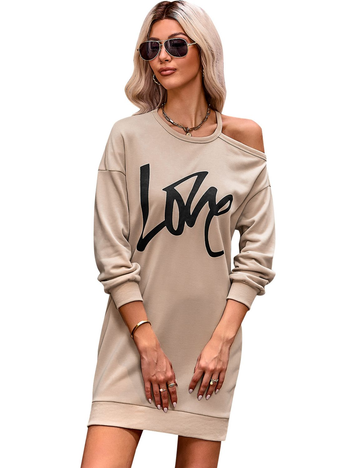 LOVE Cold-Shoulder Sweatshirt Dress